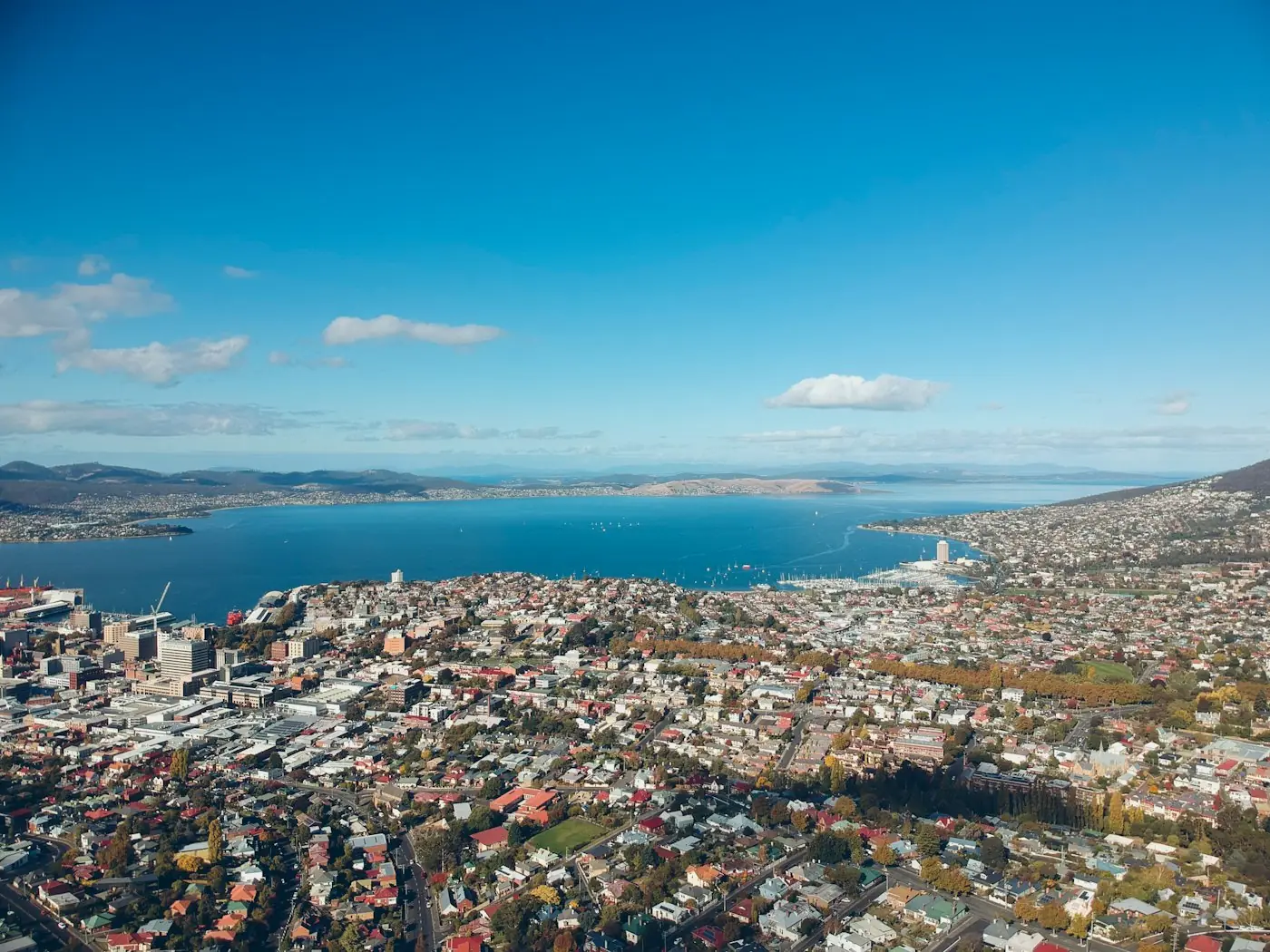 Aerial view of Hobart and the Derwent River