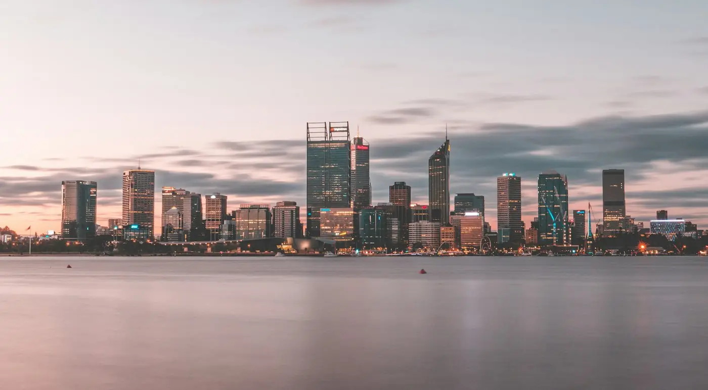 Perth city skyline reflected across the Swan River